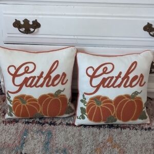 Gather Embroidered Throw Pillow Set - White and Orange